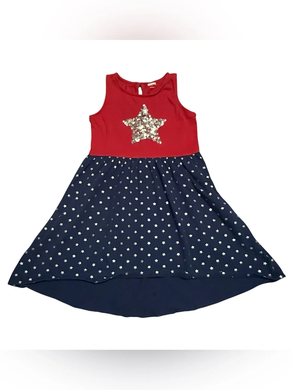Gymboree Girls Patriotic Dress Size 7 Red Navy USA Flag Star Sequin